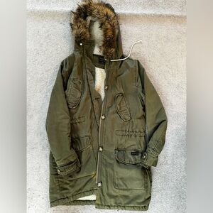 Abercrombie & fitch winter jacket olive green utility jacket lined with fur hood